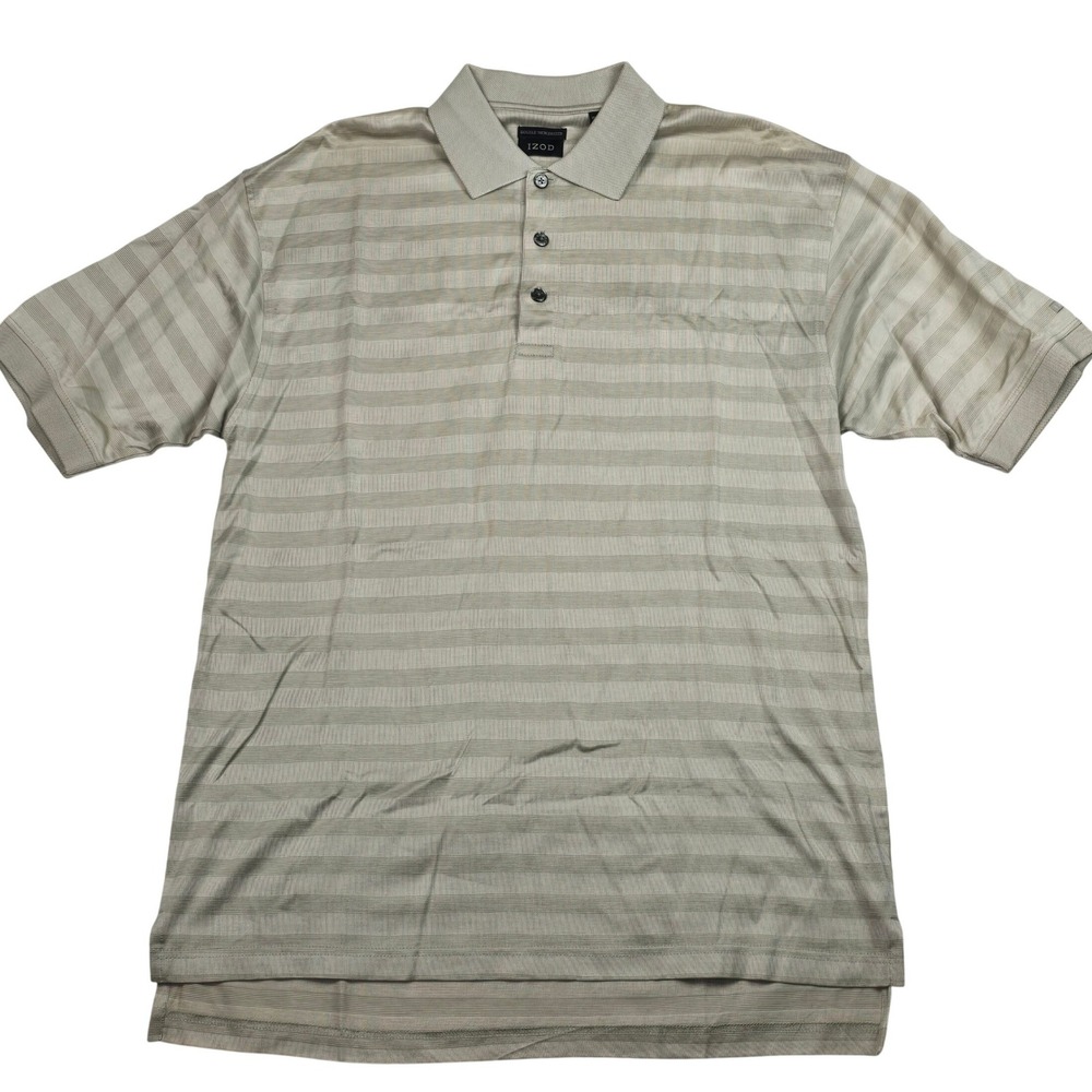 NEW IZOD Mens Double Mercerized Cotton Striped Polo Shirt Beige Tan Beige Size M